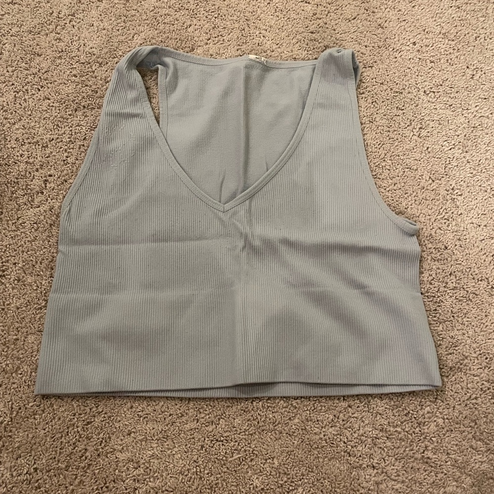 baby blue V-Neck Ribbed Women's Top